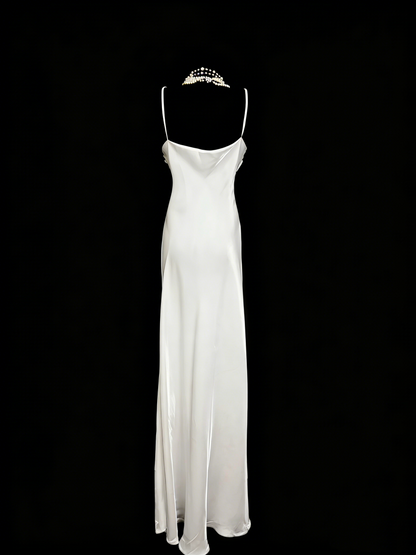 Vintage Fashion Night Aesthetic Mermaid Spaghetti Straps 80s 70s 90s White College Formal Outfit Long Prom Graduation Dresses N1148