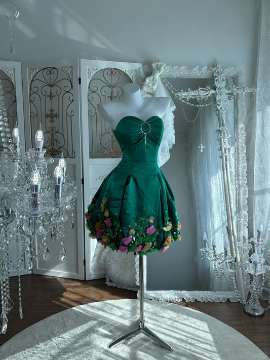 Modest Hoco Dress Homecoming Dresses Ball Gown Sweetheart Green Satin 16th Birthday Party Outfits RB6390