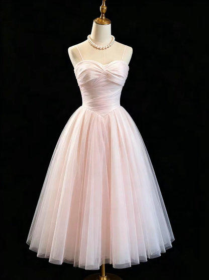 Cute A Line Spaghetti Strap Pink Tulle Tea Length High School Ideas Homecoming Dress Inspo Birthday Dresses Senior Graduation Outfits RB7183