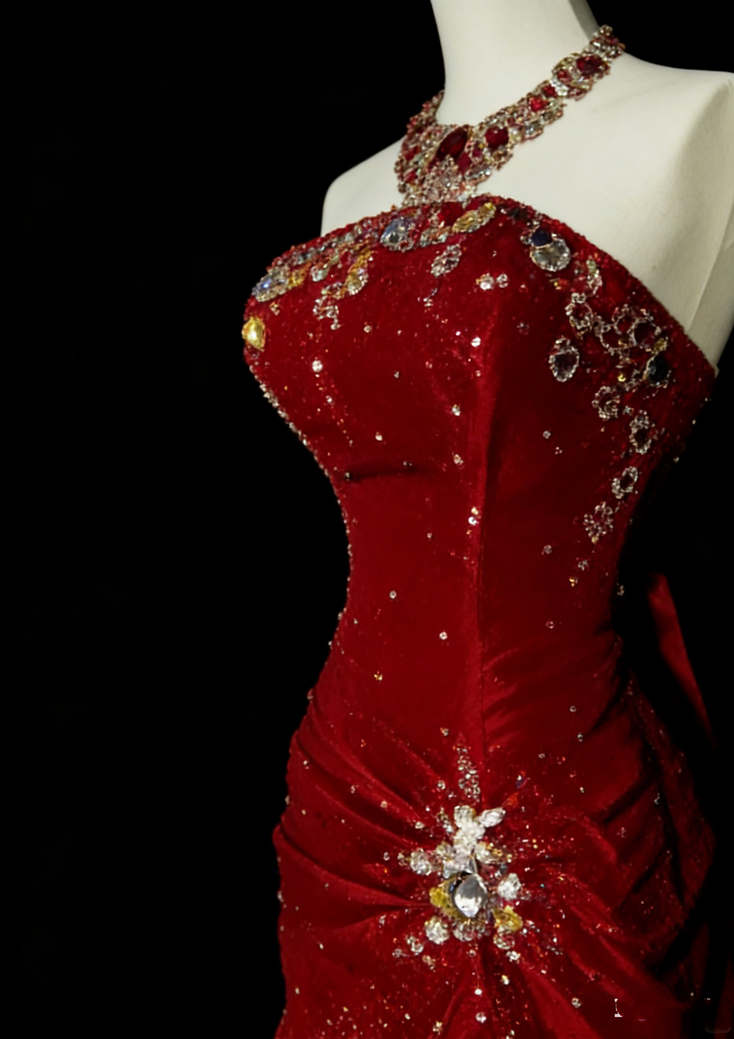 Vintage Mermaid Strapless Red Satin 90s With Beaded Prom Dresses Long Formal Party Gown N1380