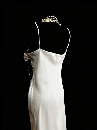 Vintage Fashion Night Aesthetic Mermaid Spaghetti Straps 80s 70s 90s White College Formal Outfit Long Prom Graduation Dresses N1148