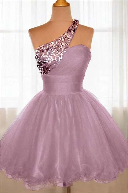 Modest Hoco Dress Homecoming Dresses Ball Gown One Shoulder Lilac Tulle Birthday Party Outfits RB6333