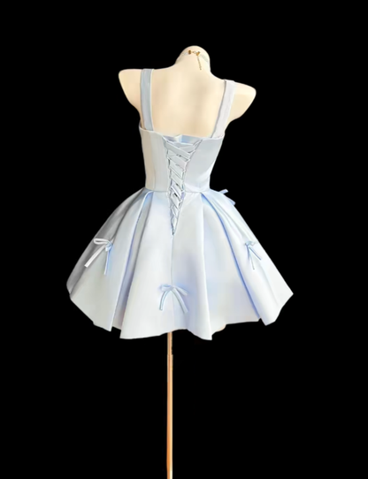 Pretty Ball Gown Square Neck Light Blue Short Mini Party Homecoming Dresses High School Ideas Inspo 17th Birthday Outfits RB7343