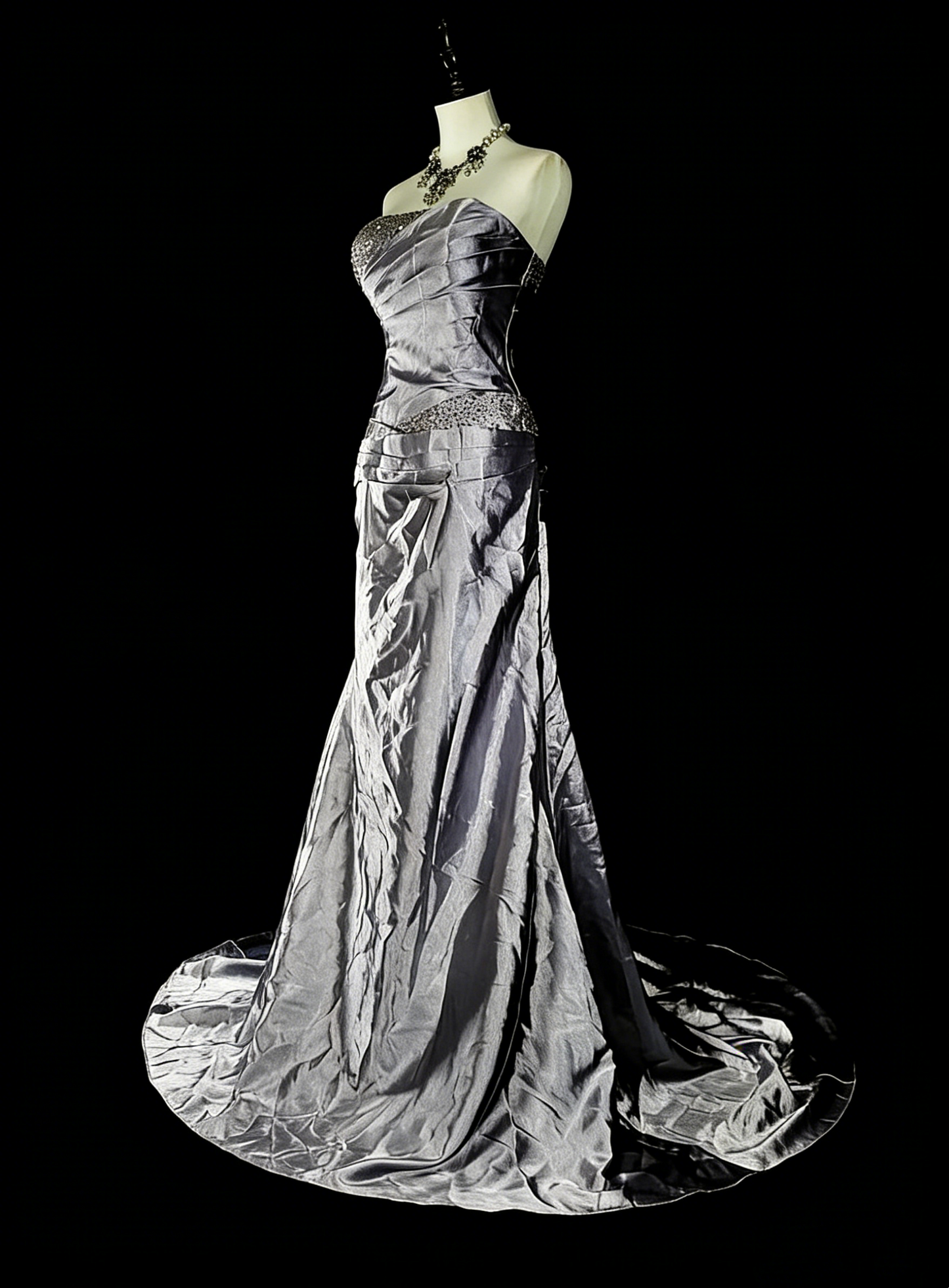 Vintage Prom Dresses Aesthetic Mermaid Strapless Silver Grey Taffeta Classic Inspo Party Dress N2001