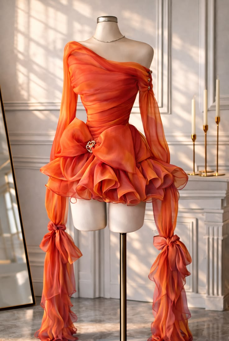 Sexy Short Homecoming Dresses A Line One Shoulder Orange Bright Mini Dress With Soft Layers Birthday Sweet 16 Dress Ideas Outfits RB7521