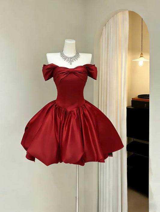 Unique Hoco Photo Ideas Ball Gown Off The Shoulder Red Senior Year Short Homecoming Dresses Inspo Cocktail Hoco Outfits RB8911