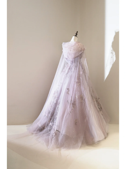 Einzigartiges, trägerloses Ballkleid aus lila Tüll mit mehrlagigem Design, ideal für Abschlussball, Quinceañera, Sweet 15, 16. Geburtstag oder andere festliche Anlässe (AB903)
