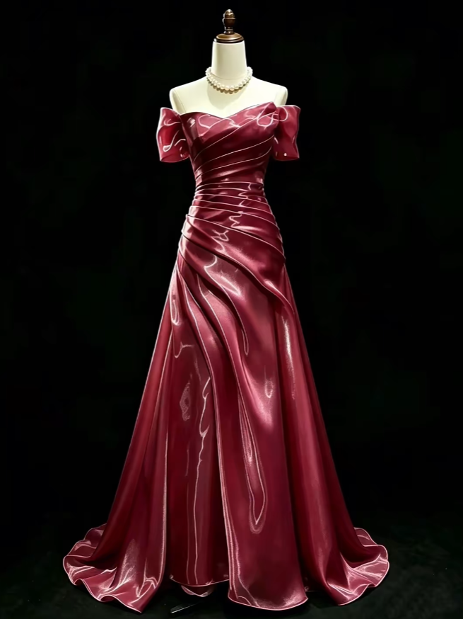 Beautiful Mermaid Off The Shoulder Burgundy With Sleeves Long Prom Dress Formal Dress Party Dresses RB7207