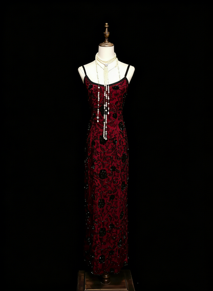 Robe de bal d'été rouge sans manches à bretelles spaghetti et paillettes pour femmes et adolescentes N2239