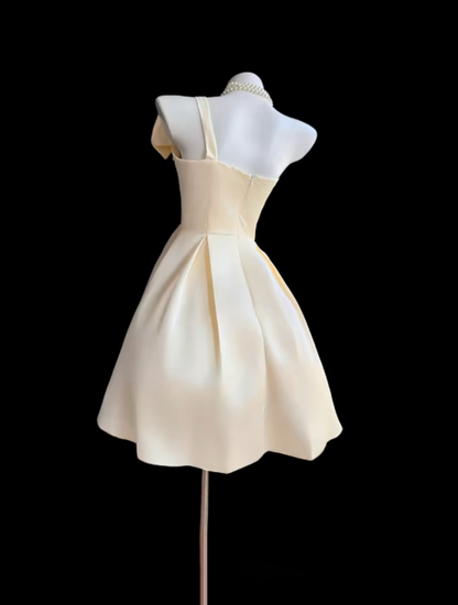 Pretty A line One Shoulder Cream Ivory Party Homecoming Dresses High School Ideas Inspo 17th Birthday Outfits RB7359