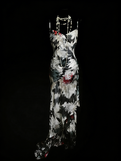 Robes de bal vintage esthétique Années 60 Rétro Noir Floral Sirène Longue Robe de soirée N2135