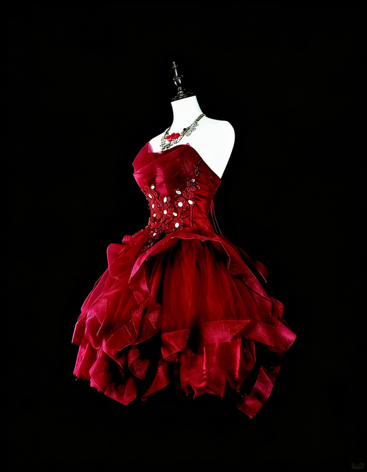 Robe de bal vintage bustier bordeaux courte, inspiration années 2000, robes de bal de promo, inspiration robes de soirée N1610