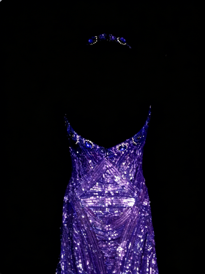 Classy Mermaid Halter Grape Sequin Sleeveless Long Senior Prom dresses High School Formal Dresses N1257