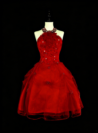 Robe de bal unique licou tulle rouge inspiration mode vintage années 2000 robes Hoco courtes inspiration robes de bal N2019