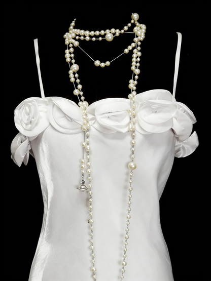 Vintage Fashion Night Aesthetic Mermaid Spaghetti Straps 80s 70s 90s White College Formal Outfit Long Prom Graduation Dresses N1148
