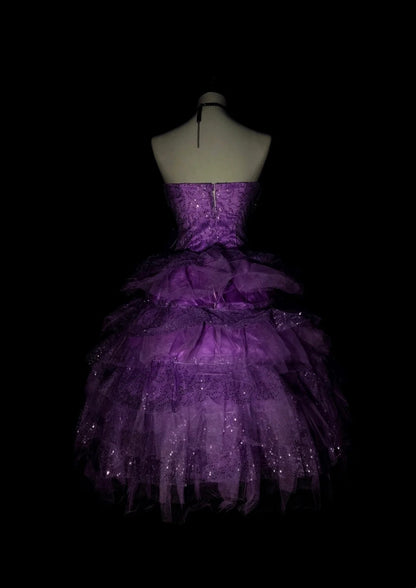 Robe de bal bustier unique en tulle violet, inspiration années 2000, robes de bal courtes, inspiration robes de soirée N1363