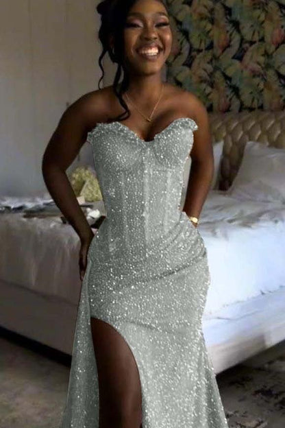 Robe de bal sirène orange sans manches à sequins et décolleté cœur, robe de soirée élégante pour femme AB1531