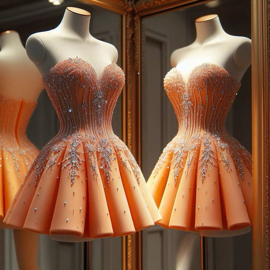 Sparkly Ball Gown Sweetheart Tulle Orange With Beading Cocktail Dress Short Mini Homecoming Dresses RB6330