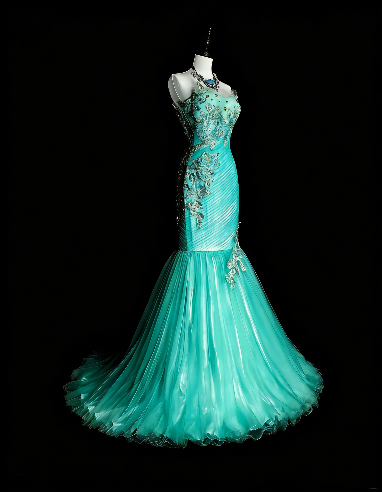 Robes de bal vintage Esthétique sirène Col en cœur Tulle vert avec appliques Robe de soirée longue N2160
