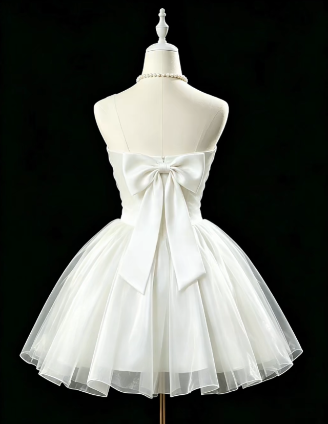 Unique Ball Gown Straps White Tulle University Ideas Homecoming Dresses Inspo Short Hoco Court Gowns RB7180