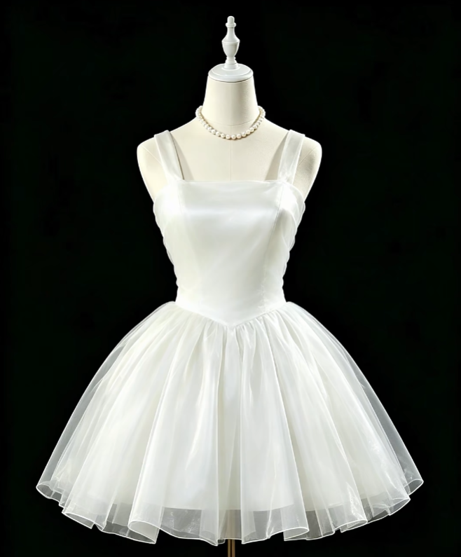 Unique Ball Gown Straps White Tulle University Ideas Homecoming Dresses Inspo Short Hoco Court Gowns RB7180