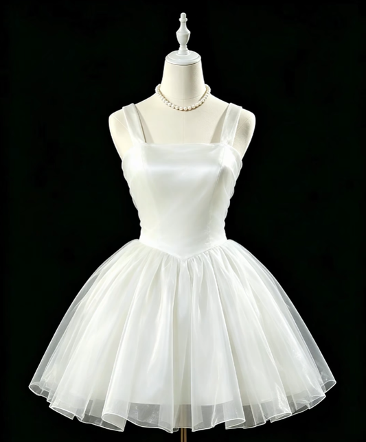 Unique Ball Gown Straps White Tulle University Ideas Homecoming Dresses Inspo Short Hoco Court Gowns RB7180