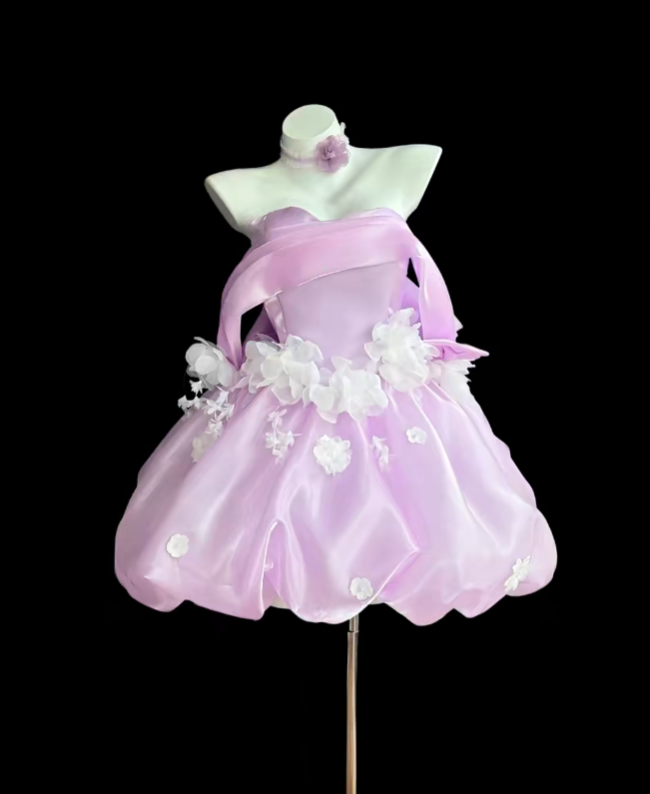 Pretty Ball Gown Off The Shoulder Lilac With White Flowers Mini Party Homecoming Dress High School Ideas Inspo Short Birthday Outfits RB7353