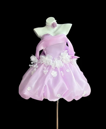 Pretty Ball Gown Off The Shoulder Lilac With White Flowers Mini Party Homecoming Dress High School Ideas Inspo Short Birthday Outfits RB7353