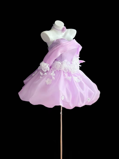 Pretty Ball Gown Off The Shoulder Lilac With White Flowers Mini Party Homecoming Dress High School Ideas Inspo Short Birthday Outfits RB7353
