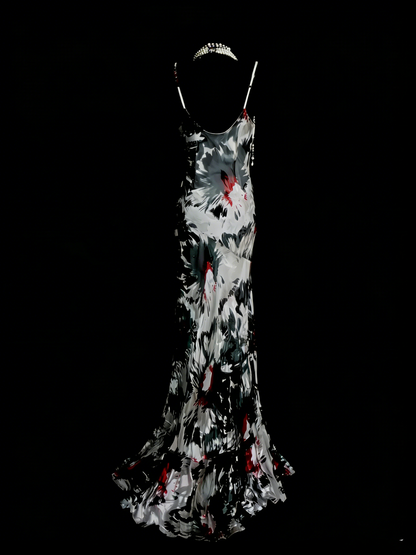 Robes de bal vintage esthétique Années 60 Rétro Noir Floral Sirène Longue Robe de soirée N2135