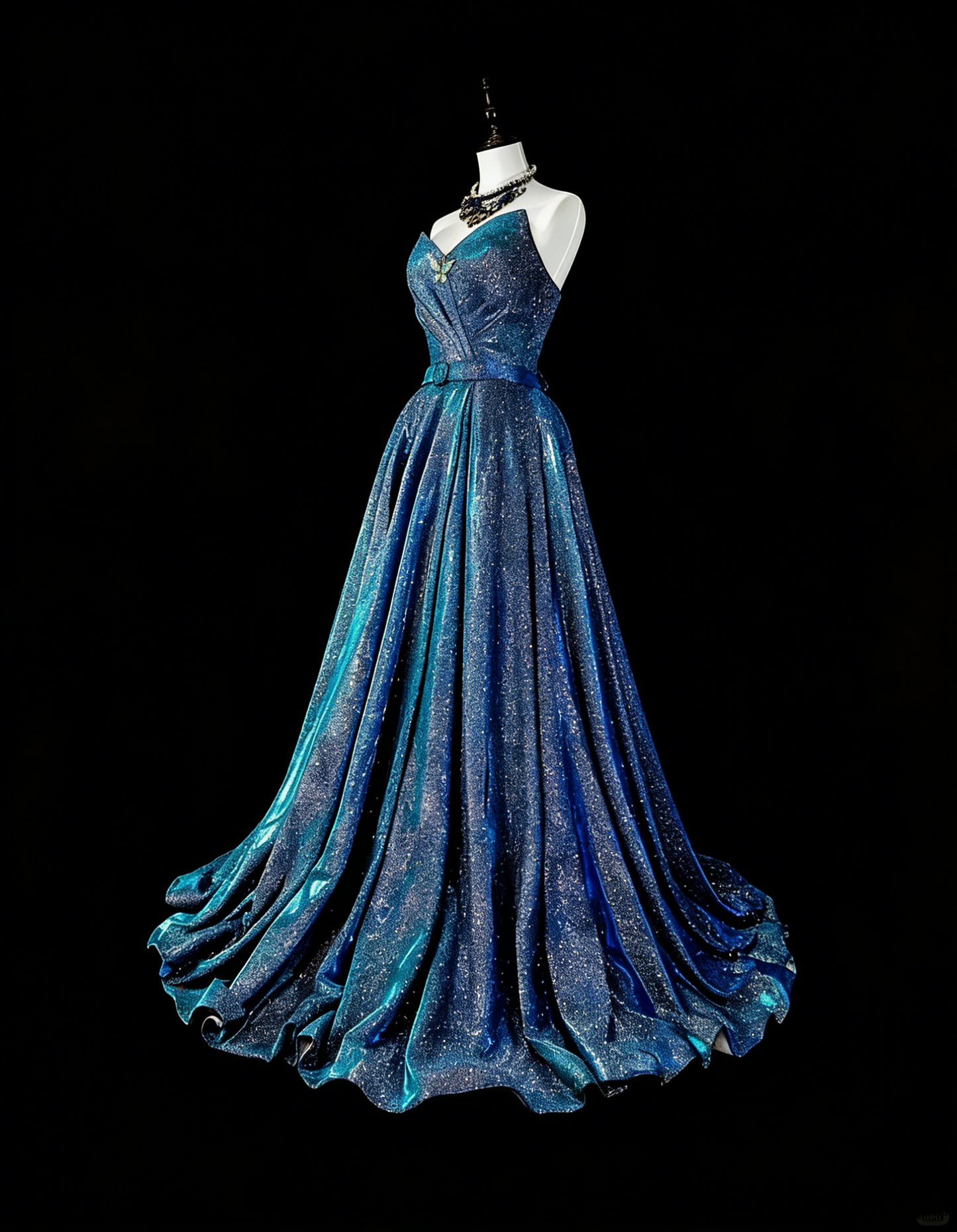 Robe de bal vintage bleu marine à sequins, décolleté cœur, années 70, longue, idéale pour les soirées (N1832)