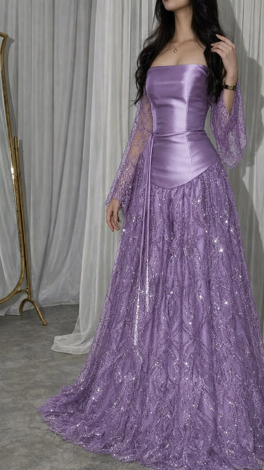 vestido moderno-antiguo lila brillante Prom Dress Formal Gown for Women Graduation Party RB9475