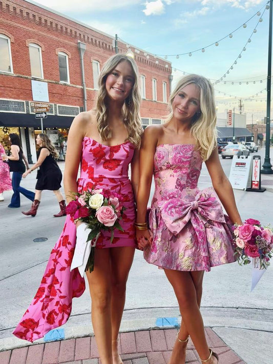 Cute Ball Gown Strapless Pink Satin Hoco dress inspo Short Homecoming Dresses 2026 RB6043