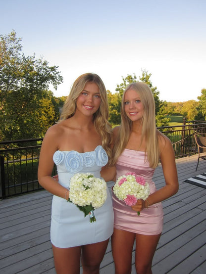 Aesthetic Hoco Photo Ideas A line Strapless Blue Short Homecoming Dresses Party Cocktail Hoco Outfits RB8903