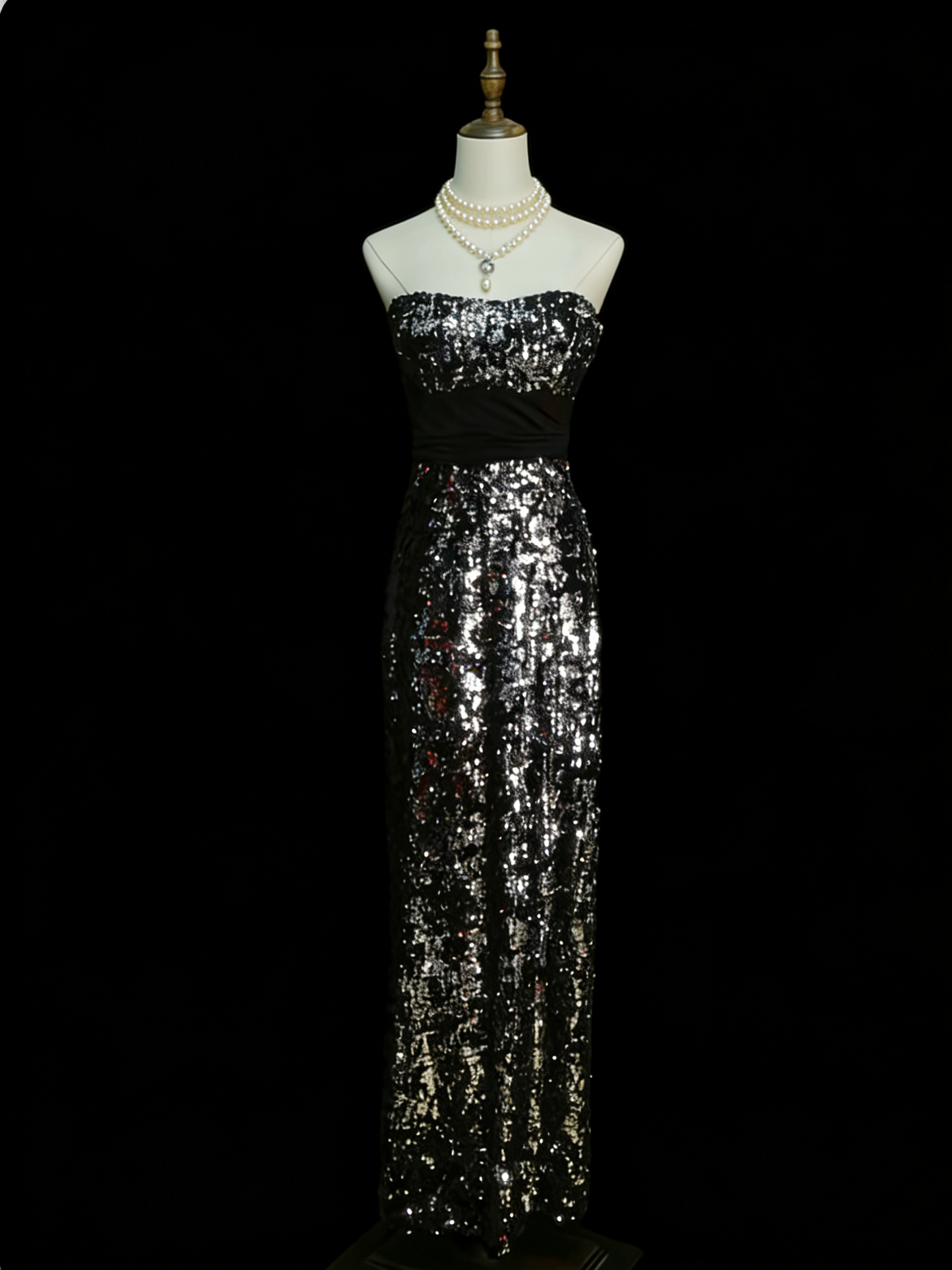 Elegantes, trägerloses, langes Paillettenkleid in A-Linie für den Abschlussball, High School-Abendkleid N1245
