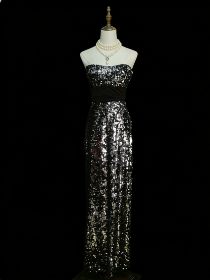 Elegantes, trägerloses, langes Paillettenkleid in A-Linie für den Abschlussball, High School-Abendkleid N1245