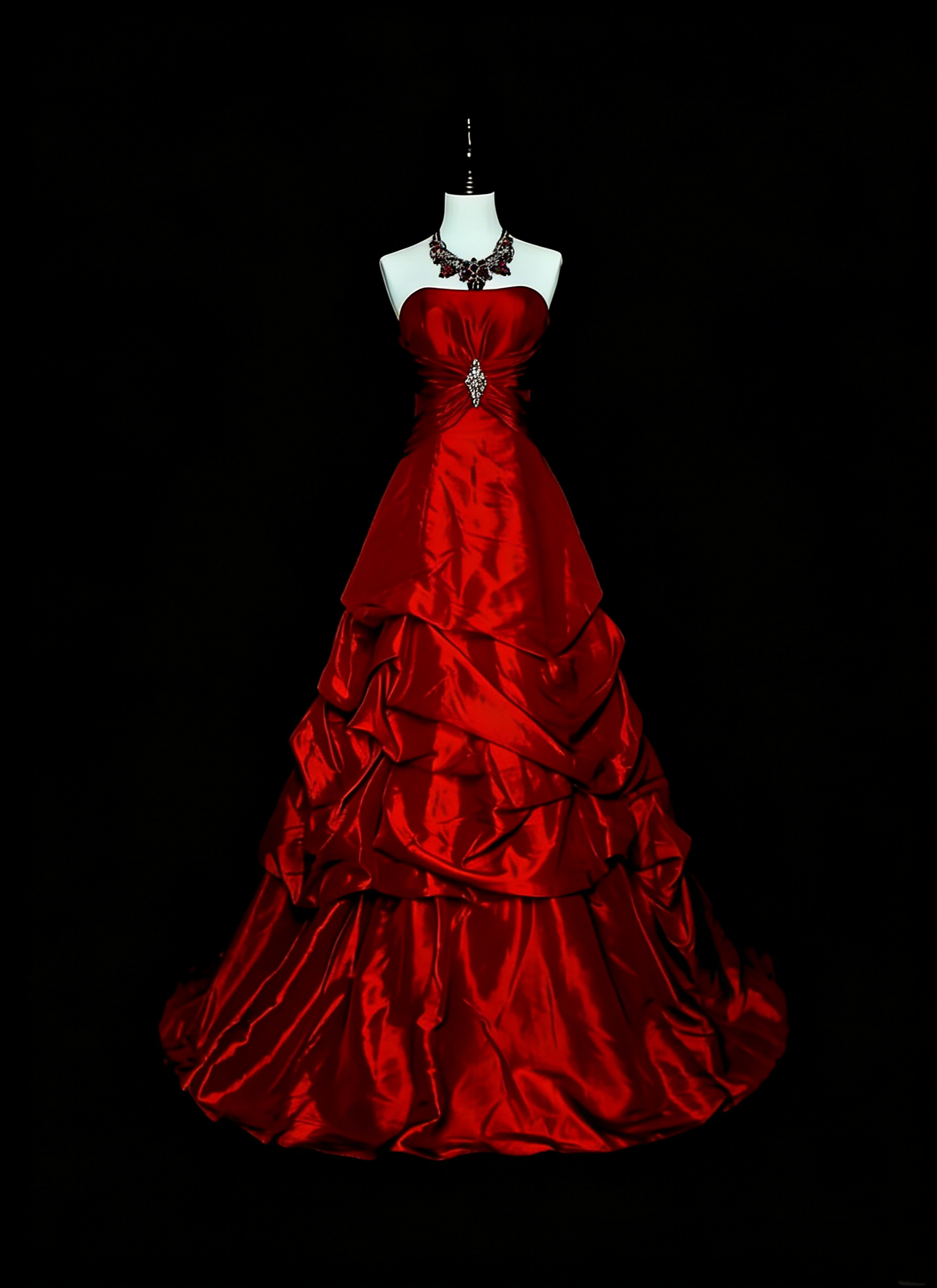 Retro Ball Gown Strapless Red Satin Sleeveless 70s Prom Dresses Long Formal Party Gowns N1491