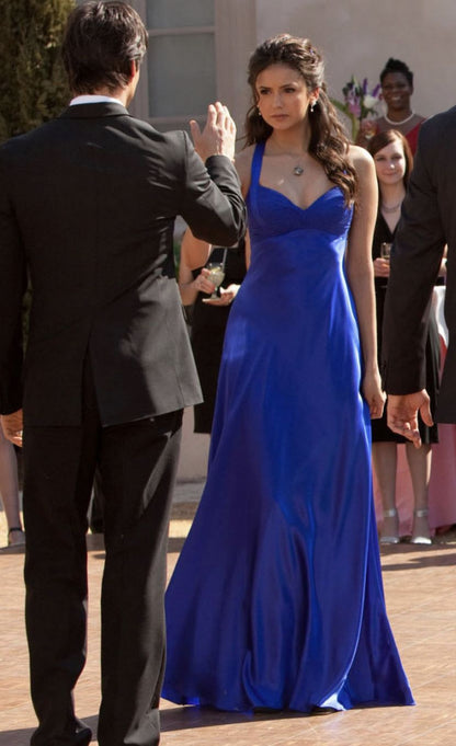 Robe de soirée sirène chic à fines bretelles en satin bleu royal, longue, idéale pour les bals de fin d'année des adolescentes (N1401)