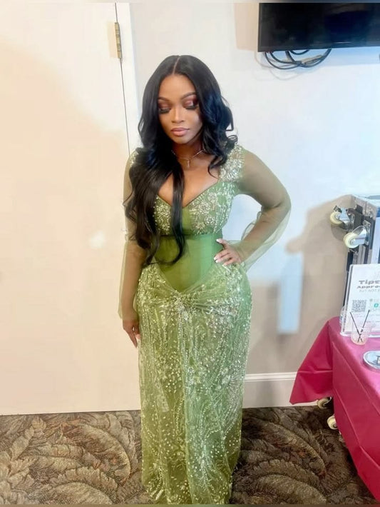 Sexy Prom Dresses Mermaid Sweetheart Mint Green Sequin With Beading For Black Gilrs Women Evening Formal Dress RB3340