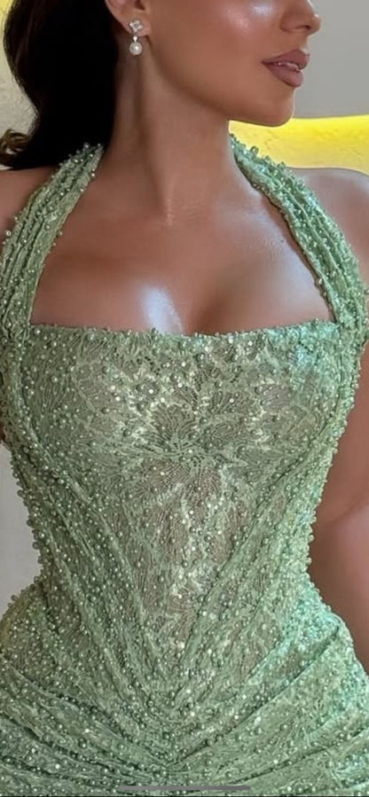 Robe de bal sirène scintillante à paillettes vert menthe pour adolescentes, tenue de soirée formelle, RB2004