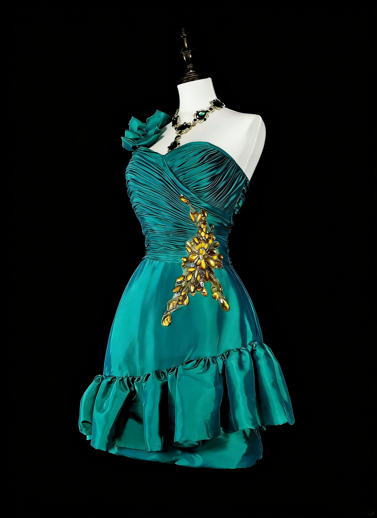 Jolie Robe Courte de Bal Vert Satiné à Une Épaule, Robe de Soirée Hoco N2717