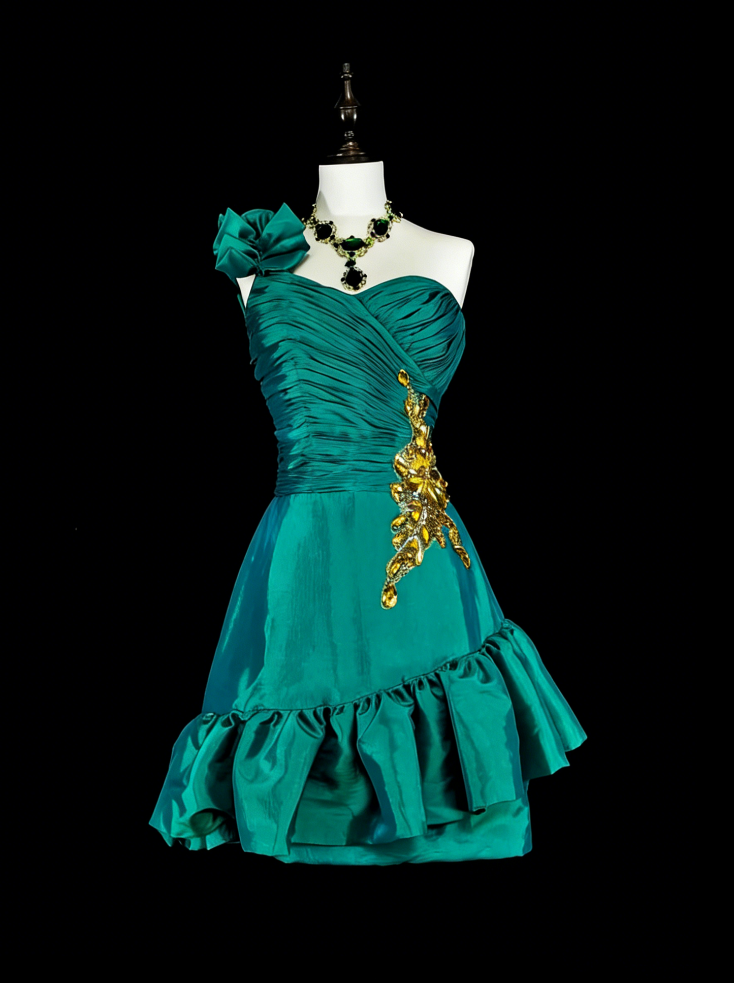 Jolie Robe Courte de Bal Vert Satiné à Une Épaule, Robe de Soirée Hoco N2717