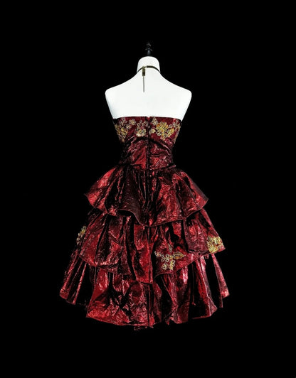 Unique Ball Gown Strapless Burgundy With Gold Appliqued Mini Short Homecoming Dresses Hoco Gowns N3069