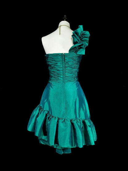 Jolie Robe Courte de Bal Vert Satiné à Une Épaule, Robe de Soirée Hoco N2717