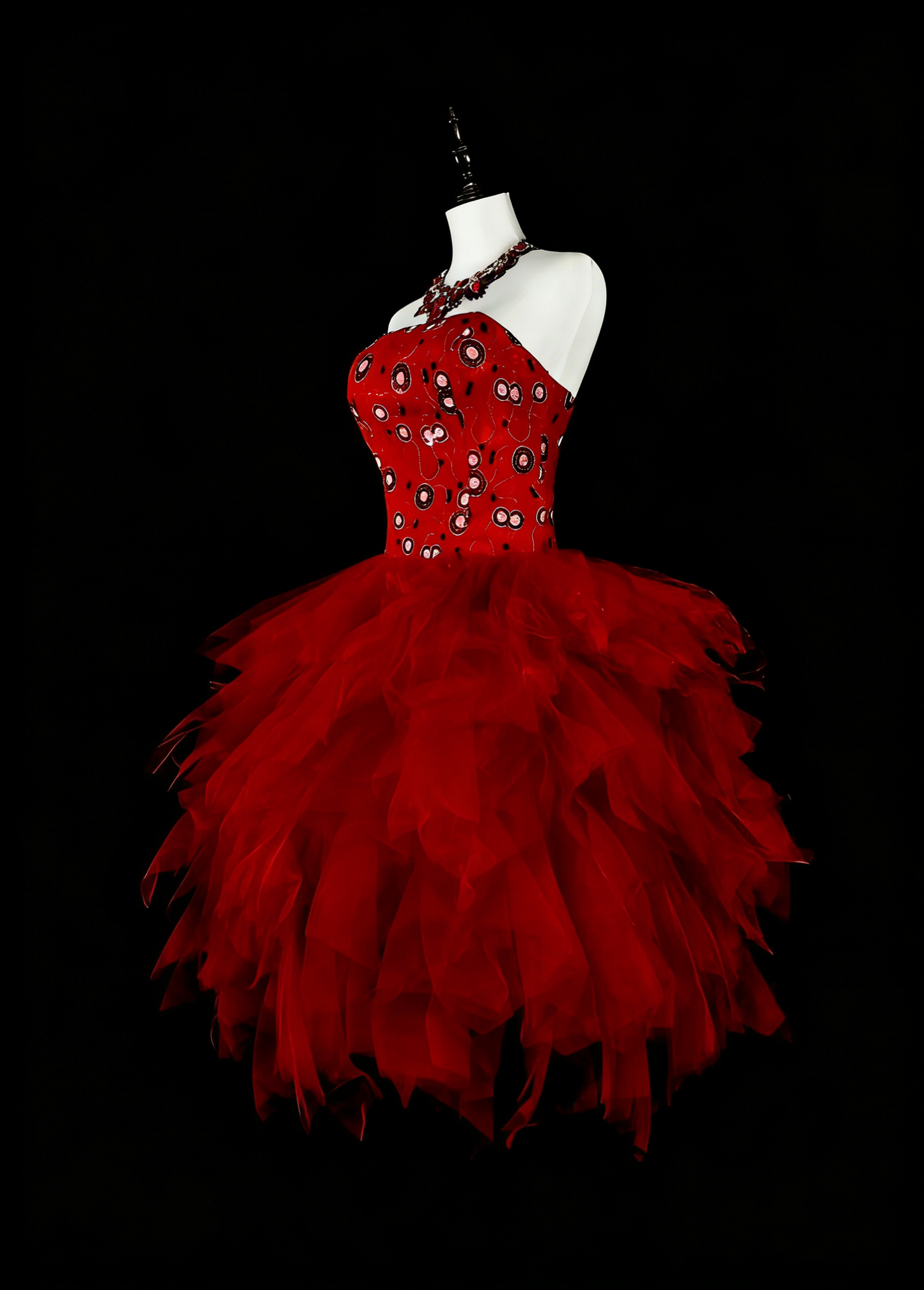 Robe de bal unique sans bretelles en tulle rouge, inspiration années 2000, robes de bal courtes, inspiration robes de soirée N1747