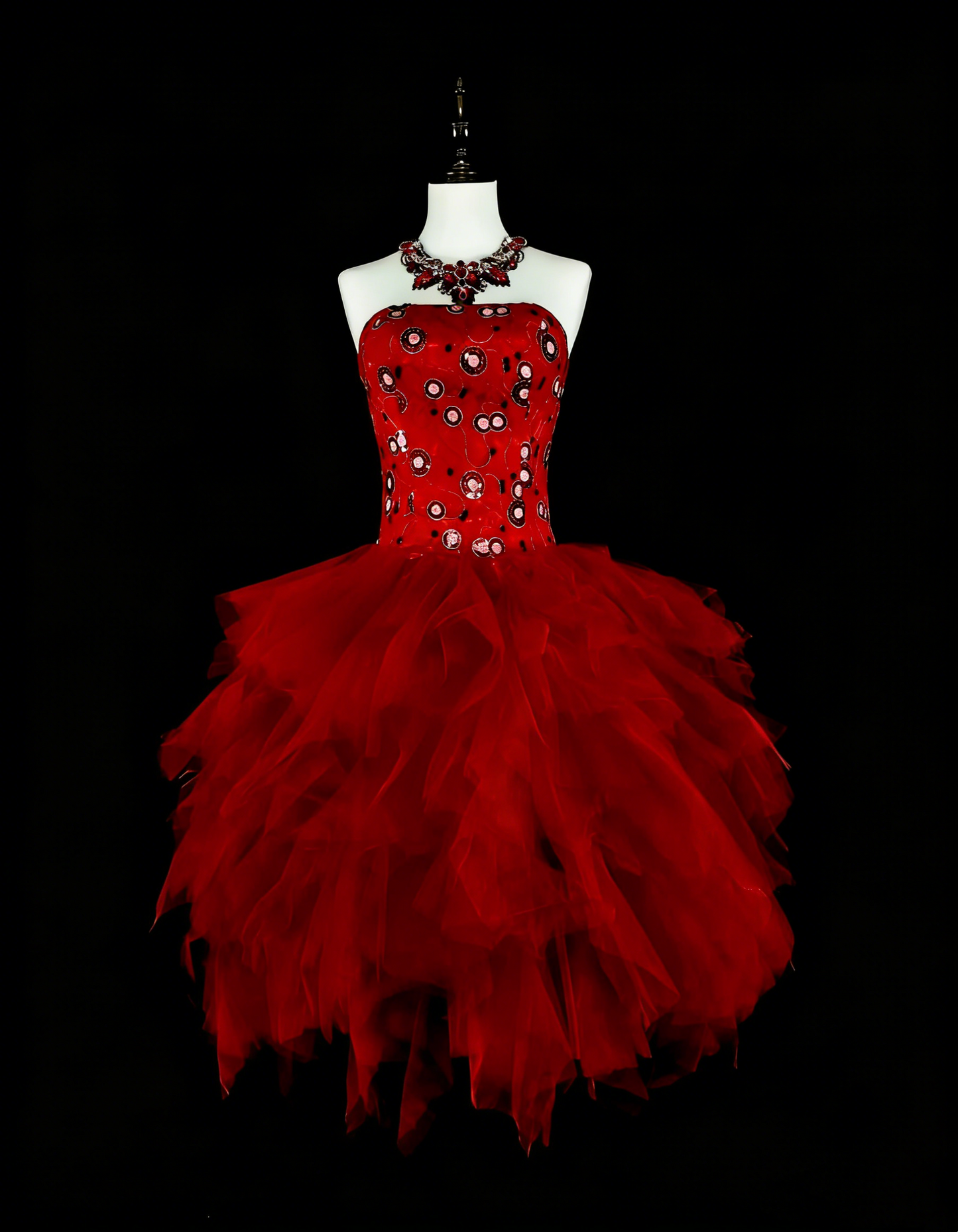 Robe de bal unique sans bretelles en tulle rouge, inspiration années 2000, robes de bal courtes, inspiration robes de soirée N1747