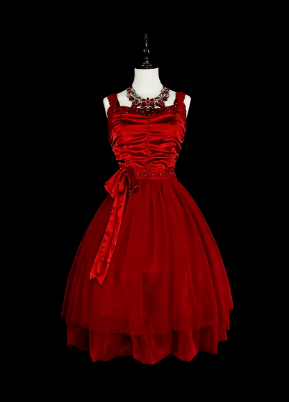 Robe de bal unique à fines bretelles en tulle rouge, inspiration années 2000, robes de bal courtes, inspiration robes de soirée N1748