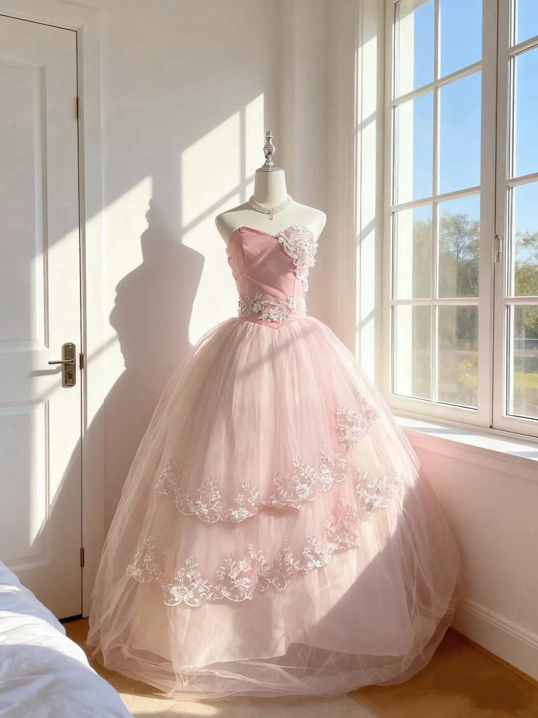 Wunderschönes Ballkleid, rosa, mit süßem Herz-Ausschnitt, Spitze verziert, mit Applikationen, Quince-Kleid, langes Sweet 16 Quinceanera-Kleid, Vestido de princesa RB4490