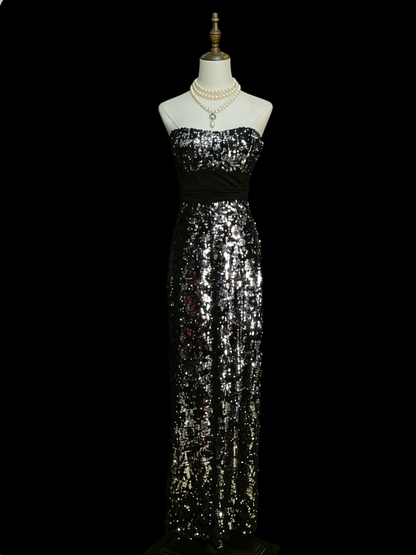 Elegantes, trägerloses, langes Paillettenkleid in A-Linie für den Abschlussball, High School-Abendkleid N1245