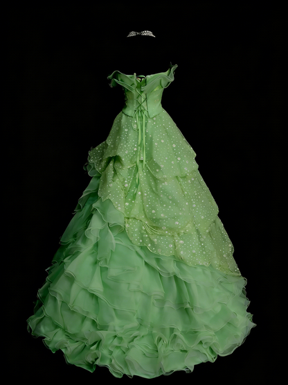 Robe de bal modeste en organza vert, décolleté cœur, style années 80, robe longue inspirée des robes de soirée vintage pour les 16 ans (N1311)